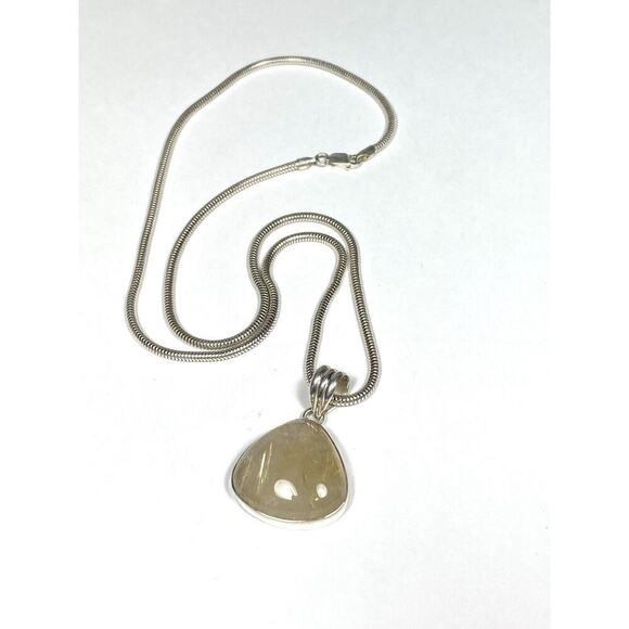 Rutilated Quartz 925 Sterling Silver Teardrop Shaped Pendant Necklace 21” 24.08g - Picture 2 of 16